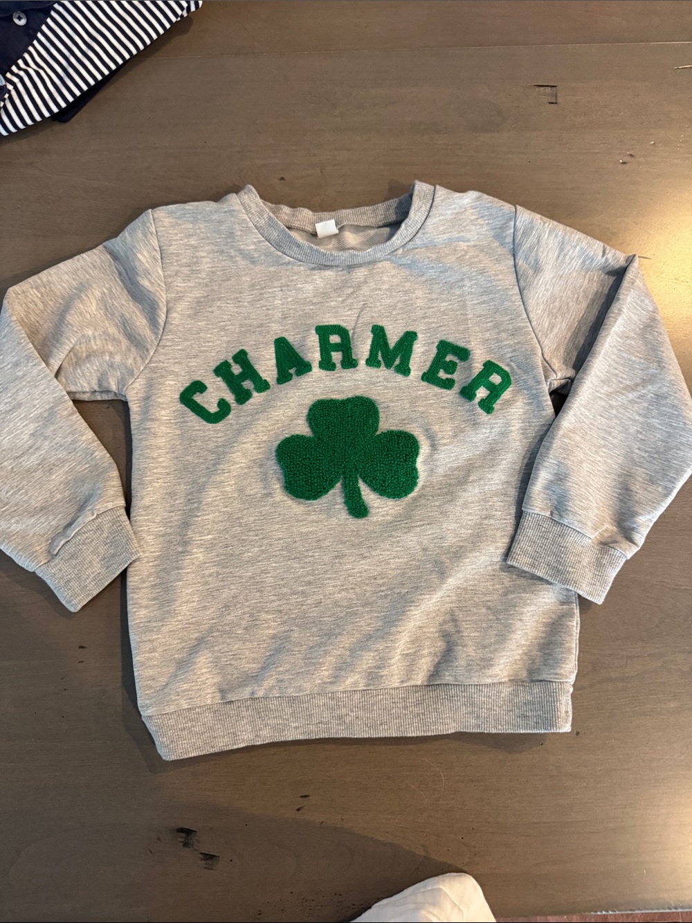 Kids Gray 'Charmer' Sweatshirt with Green Shamrock